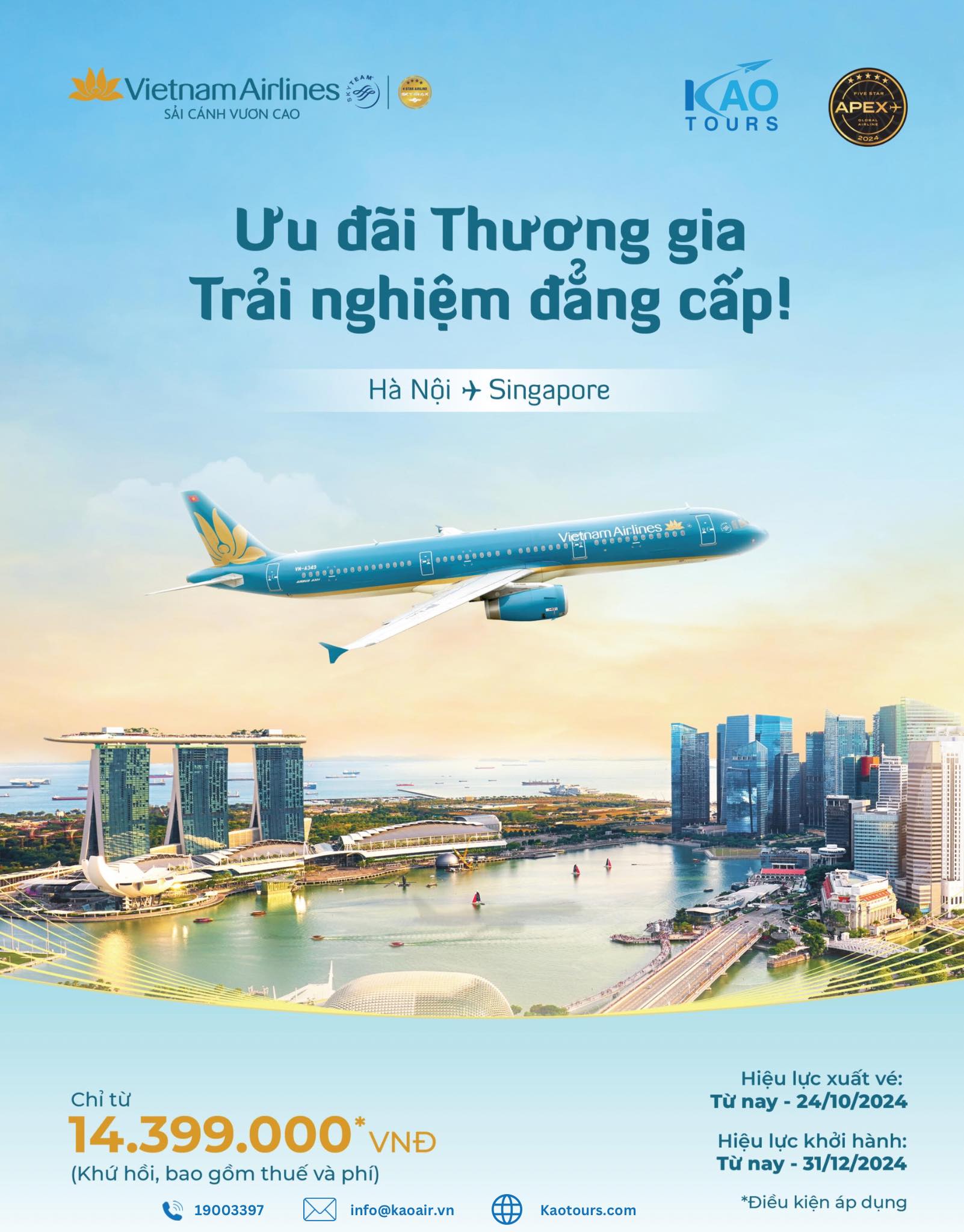 Chương trình ưu đãi Thương gia trên đường bay Hà Nội - Singapore “Ưu đãi Thương gia – Trải nghiệm đẳng cấp